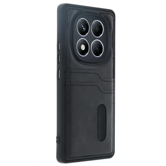 Xiaomi Redmi Note 14 Pro 4G Kılıf Sara Kartvizitli Deri Kılıf - Siyah