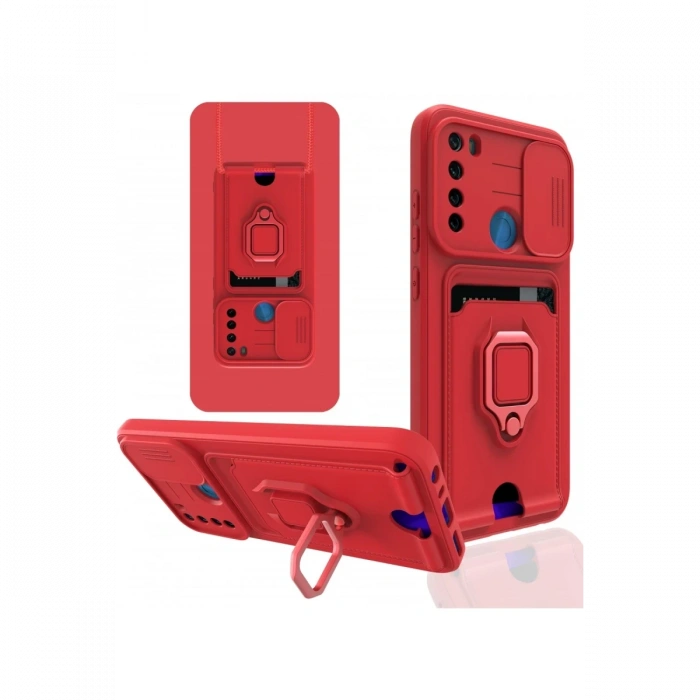 Xiaomi Redmi Note 8 Kılıf Zuma Kartvizitli Yüzüklü Silikon - Kırmızı