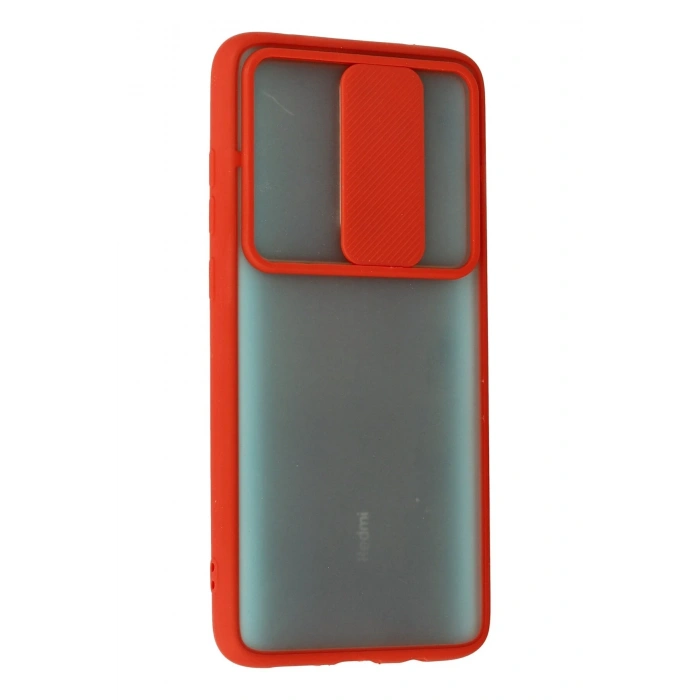 Xiaomi Redmi Note 8 Pro Kılıf Palm Buzlu Kamera Sürgülü Silikon - Kırmızı