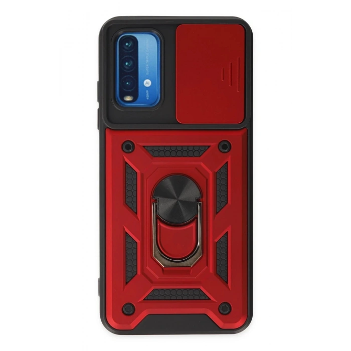 Xiaomi Redmi Note 9 4G Kılıf Pars Lens Yüzüklü Silikon - Kırmızı