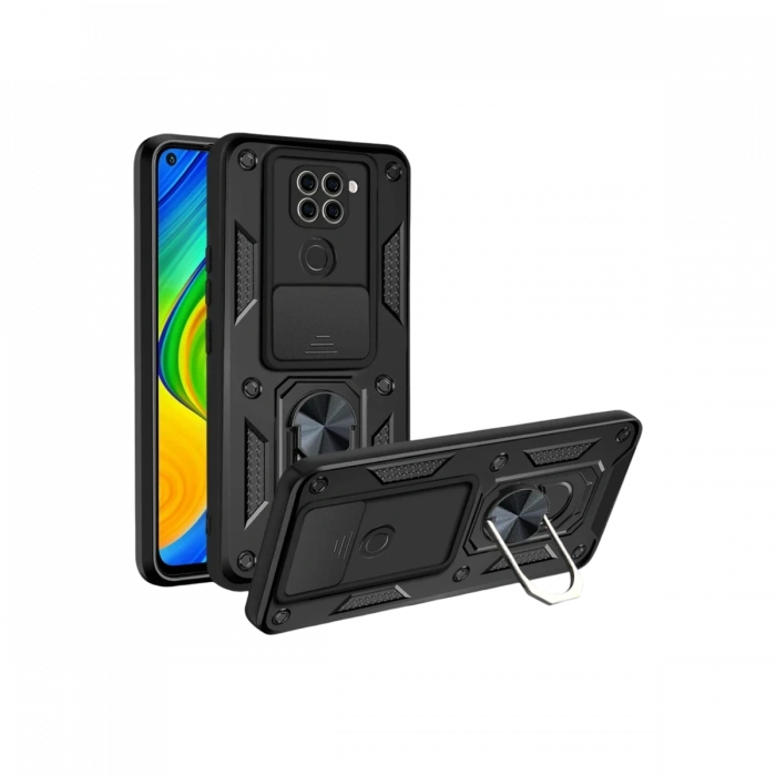 Xiaomi Redmi Note 9 4G Kılıf Pars Lens Yüzüklü Silikon - Siyah