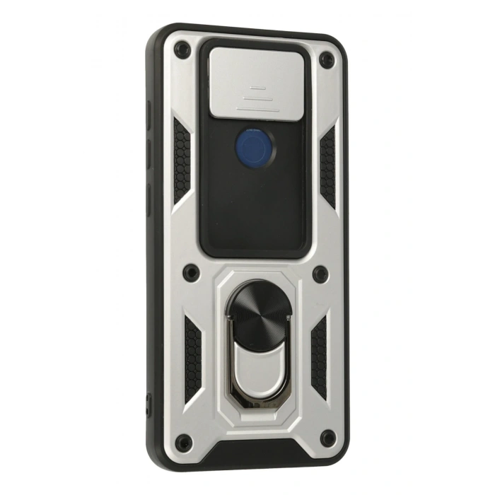 Xiaomi Redmi Note 9 Kılıf Pars Lens Yüzüklü Silikon - Gümüş