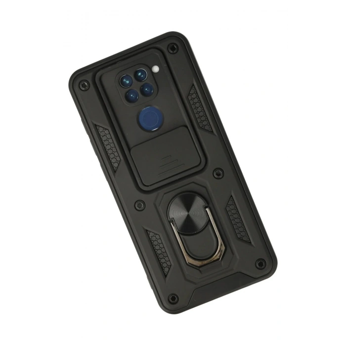 Xiaomi Redmi Note 9 Kılıf Pars Lens Yüzüklü Silikon - Siyah
