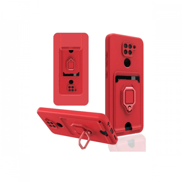 Xiaomi Redmi Note 9 Kılıf Zuma Kartvizitli Yüzüklü Silikon - Kırmızı