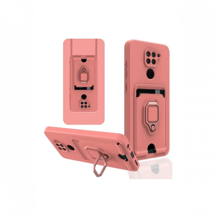 Xiaomi Redmi Note 9 Kılıf Zuma Kartvizitli Yüzüklü Silikon - Pembe