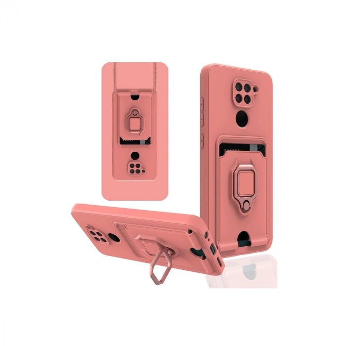 Xiaomi Redmi Note 9 Kılıf Zuma Kartvizitli Yüzüklü Silikon - Pembe