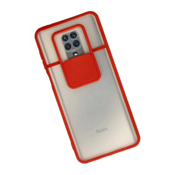 Xiaomi Redmi Note 9 Pro Kılıf Palm Buzlu Kamera Sürgülü Silikon - Kırmızı