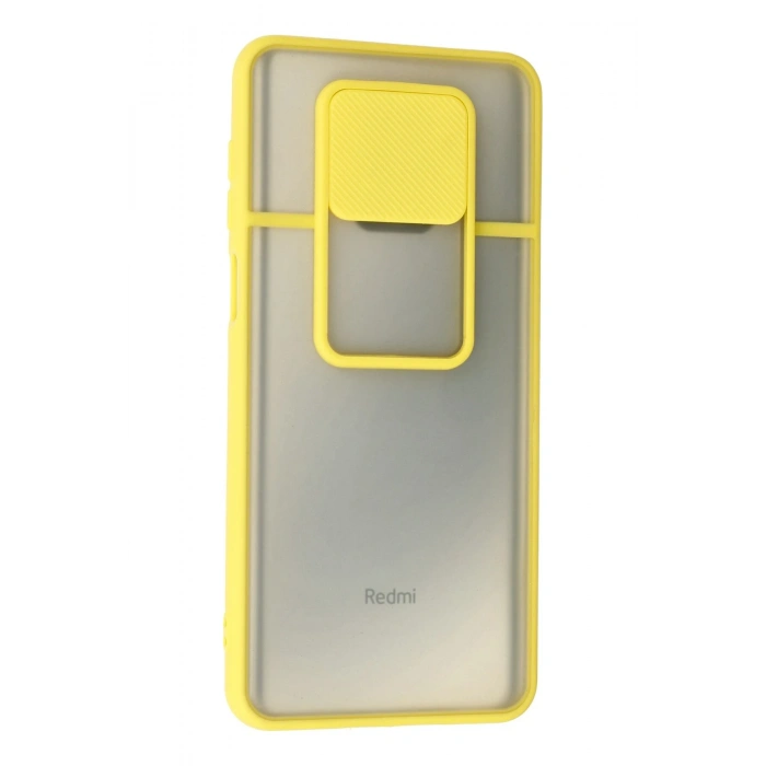 Xiaomi Redmi Note 9 Pro Kılıf Palm Buzlu Kamera Sürgülü Silikon - Sarı