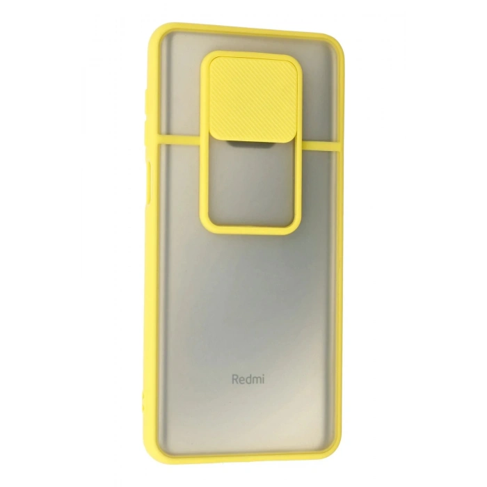Xiaomi Redmi Note 9 Pro Kılıf Palm Buzlu Kamera Sürgülü Silikon - Sarı