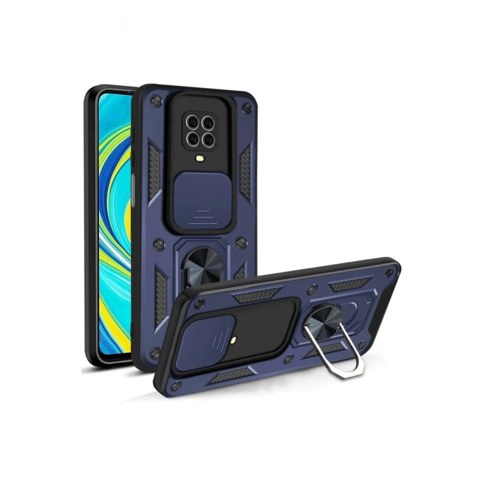 Xiaomi Redmi Note 9 Pro Kılıf Pars Lens Yüzüklü Silikon - Lacivert
