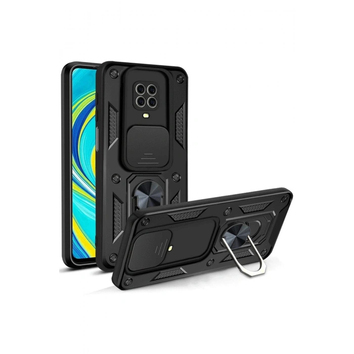 Xiaomi Redmi Note 9 Pro Kılıf Pars Lens Yüzüklü Silikon - Siyah