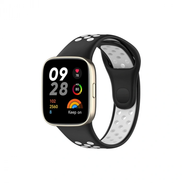 Xiaomi Redmi Watch 3 Spor Delikli Kordon - Siyah-Beyaz
