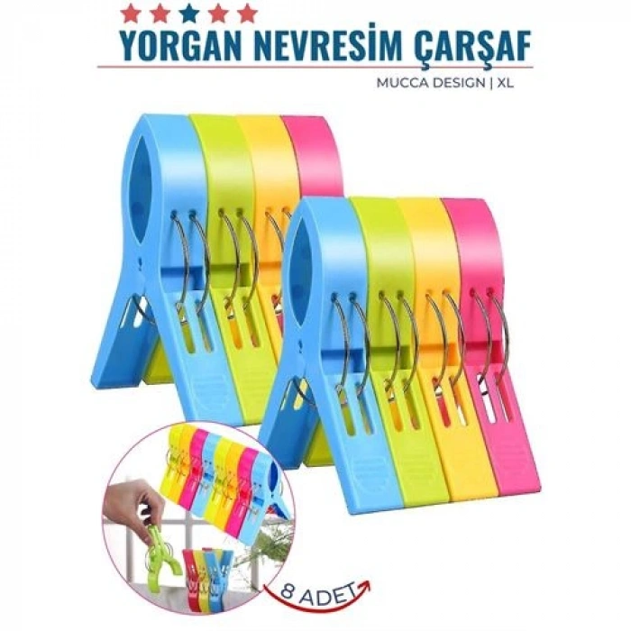 Xl Yorgan Nevresim Çarşaf Mandalı 8 Adet Mucca Design