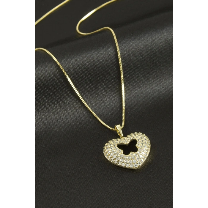 Xuping Kalp Kelebek Zirkon Taşlı Lüks Çelik Kolye