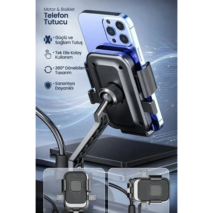 Xy-089 Motosiklet & Bisiklet Ayna Baglantılı Telefon Tutucu