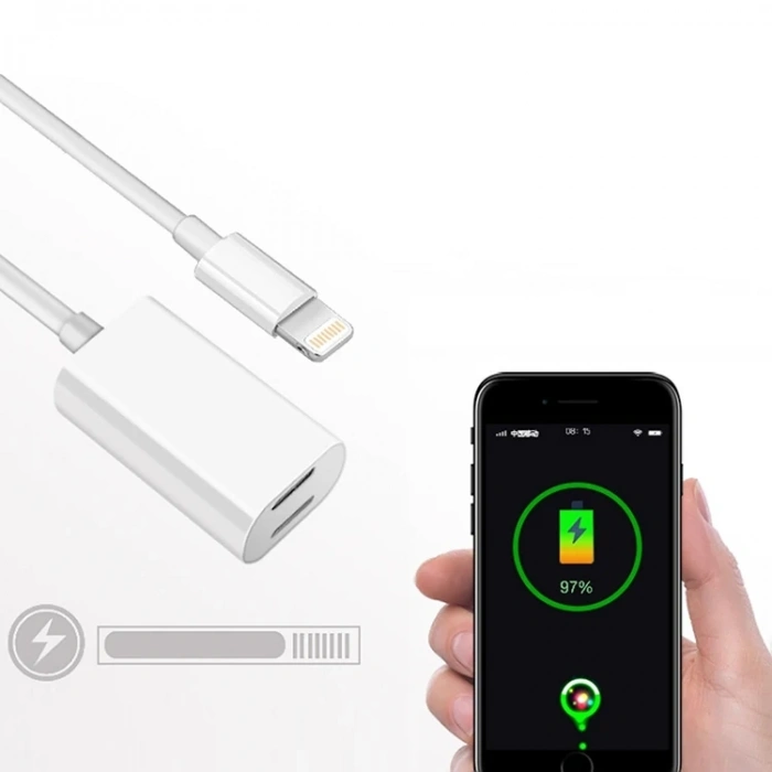 Y Cable İphone 14-13-12 11 Lightning Kulaklık +şarj Usb Adaptörü