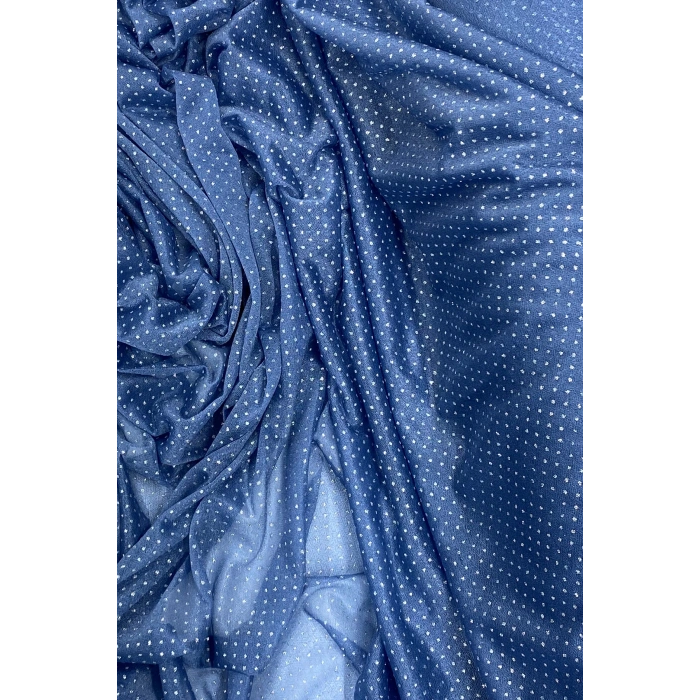 Yağmur Damlası Simli Abiye Elbise Şallık Tül Kumaş İndigo Mavi 89