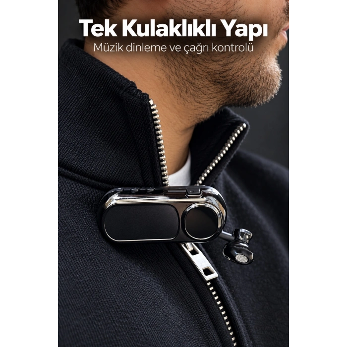 Yaka Klipsli Makaralı Bluetooth Tek Kulaklık