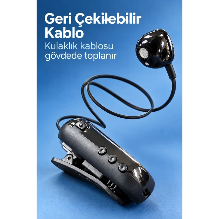 Yaka Klipsli Makaralı Bluetooth Tek Kulaklık