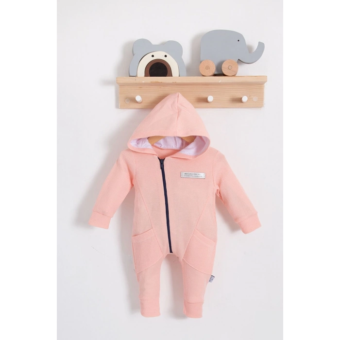 Yandan Cepli Fermuarlı % 100 Pamuk Kız Bebek Tulumu