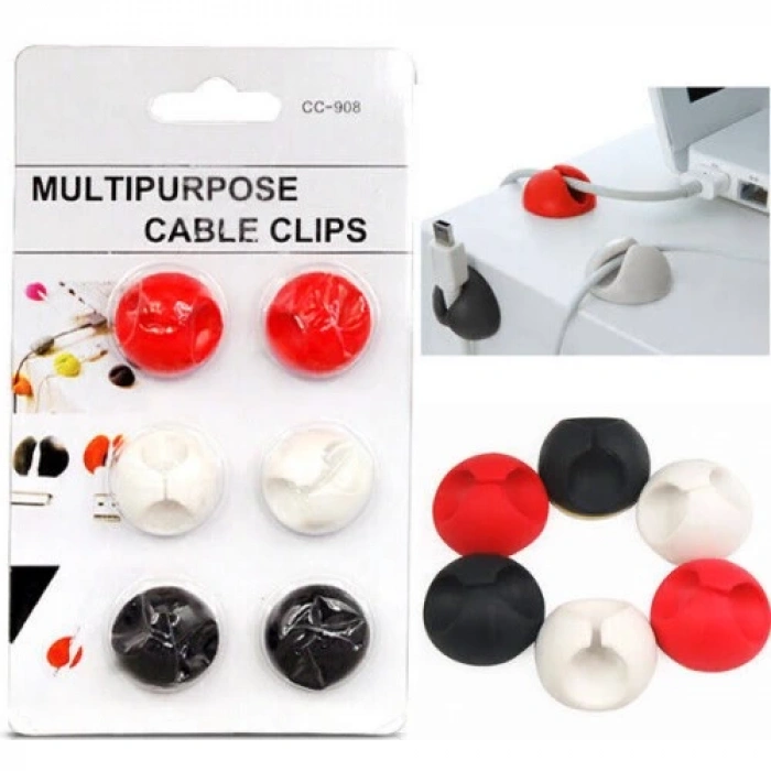Yapışkanlı Kablo Sabitleyici Düzenleyici 6lı Paket (2 Beyaz-2 Kırmızı-2 Siyah)