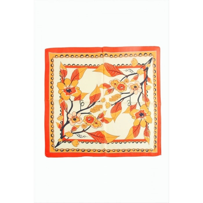 Yaprak Çiçek Desenli Zr Şifon Fular 50*50 cm