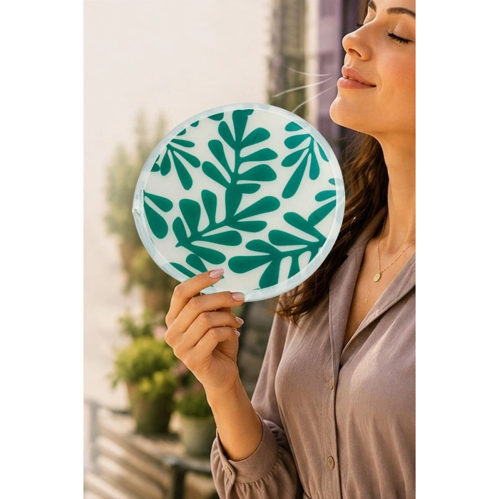 Yaprak Desenli Kore Yelpaze