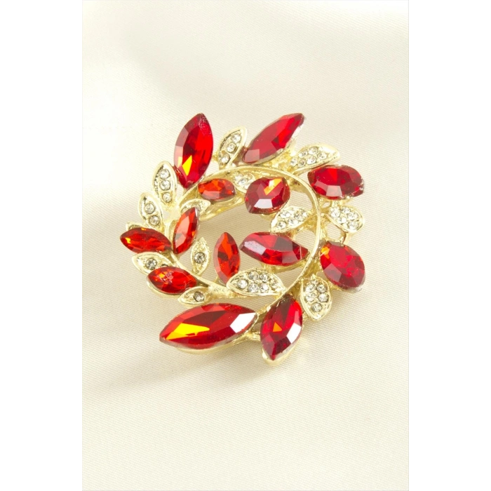 Yaprak Kristal Taşlı Broş