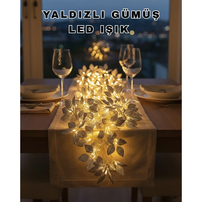 Yaprak Şekilli Gümüş Led Işık Pilli Dekoratif Aydınlatma
