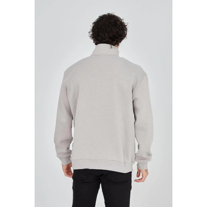 Yarım Fermuarlı Baskılı Sweat - Boyalı Gri -