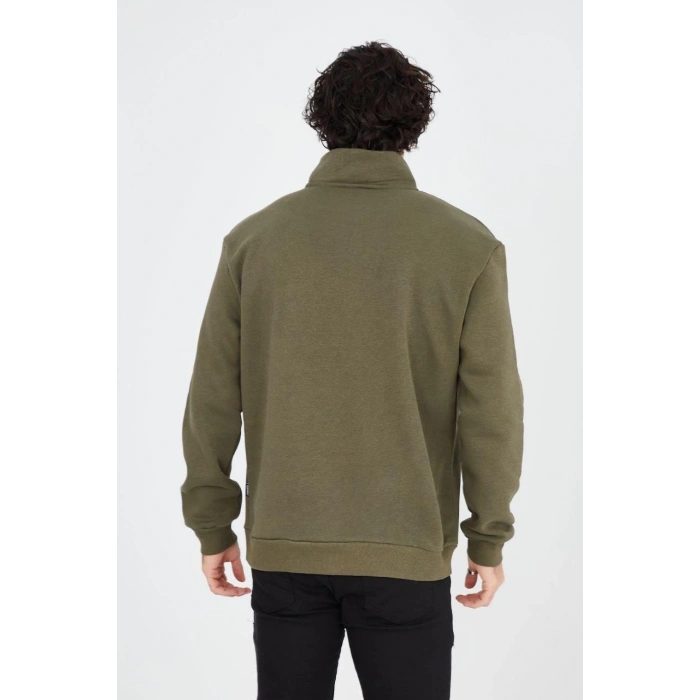 Yarım Fermuarlı Baskılı Sweat - Yeşil -