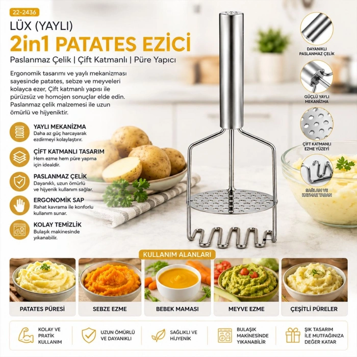 Yaylı 2-in-1 Patates Ezici