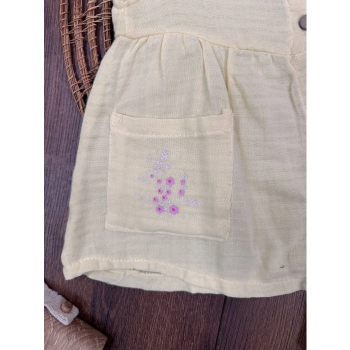 Yazlık Pamuklu Çiçek Nakışlı Kız Bebek 2li Takım