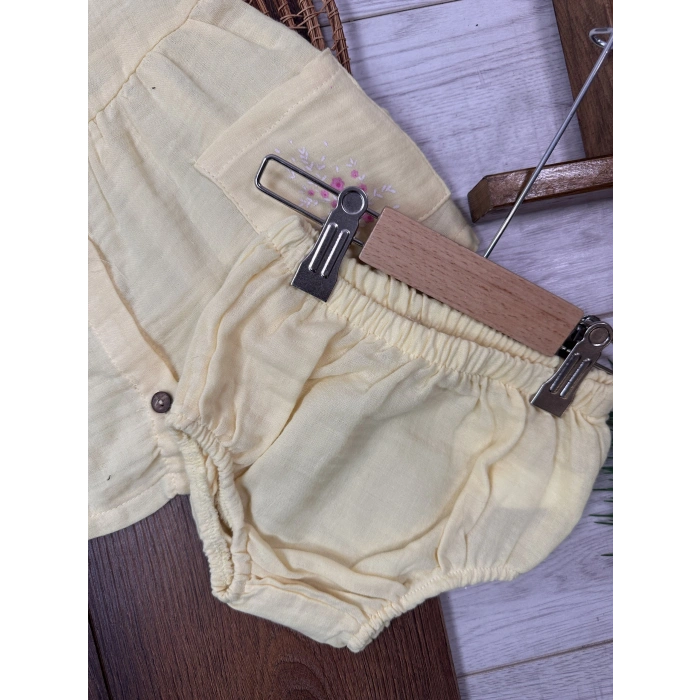 Yazlık Pamuklu Çiçek Nakışlı Kız Bebek 2li Takım