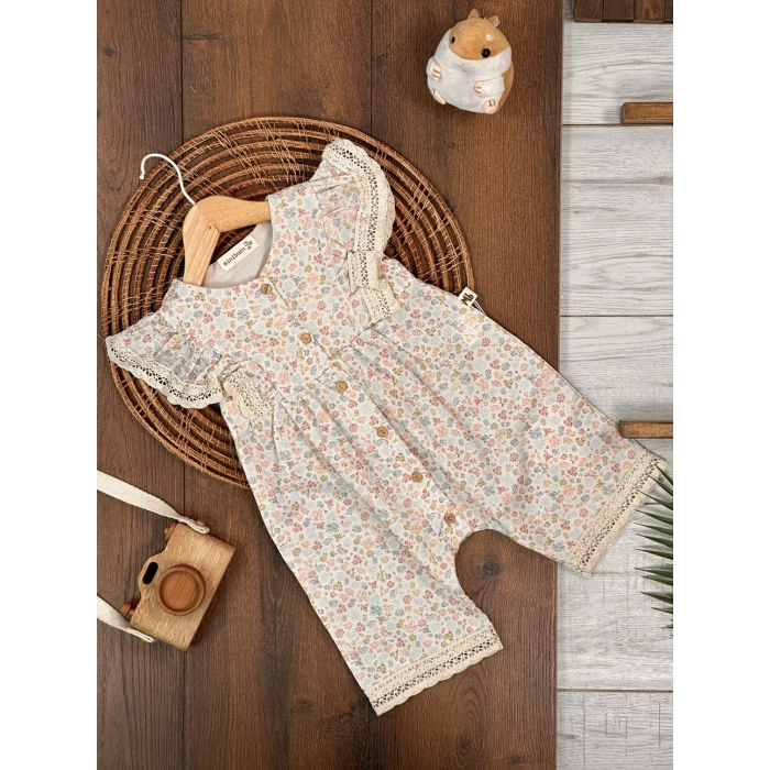 Yazlık Pamuklu Dantel Kız Çocuk Tulum