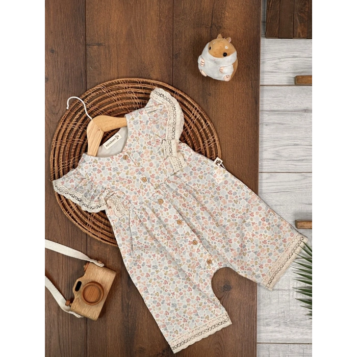 Yazlık Pamuklu Dantel Kız Çocuk Tulum