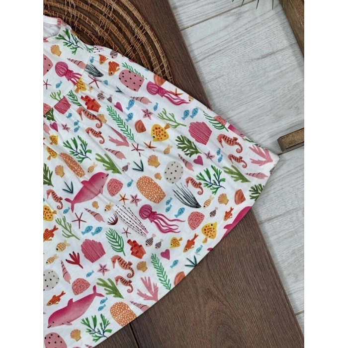 Yazlık Pamuklu Deniz Temalı Kolsuz Kız Çocuk Elbise