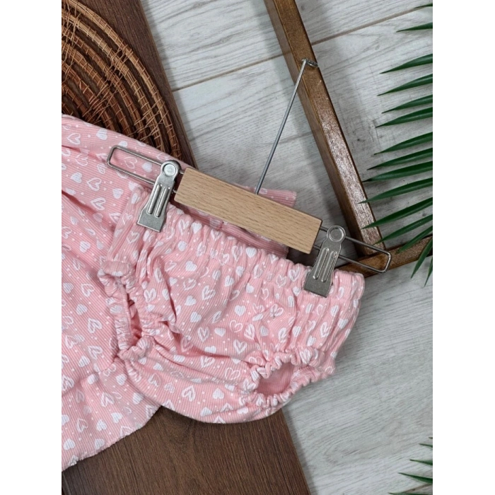 Yazlık Pamuklu Kalpli Askılı Kız Bebek 2li Takım