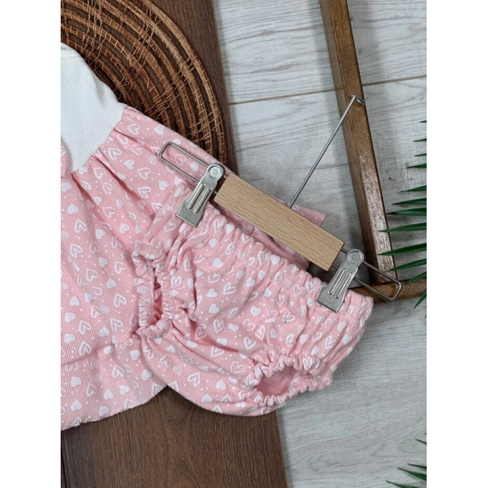 Yazlık Pamuklu Kalpli Askılı Kız Bebek 2li Takım