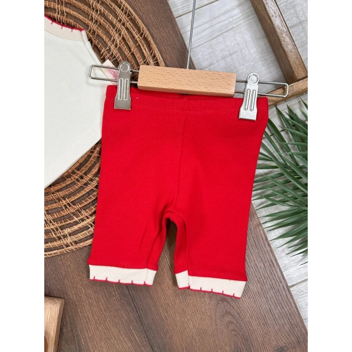 Yazlık Pamuklu Kiraz Nakışlı Kolsuz Kız Bebek 2li Takım