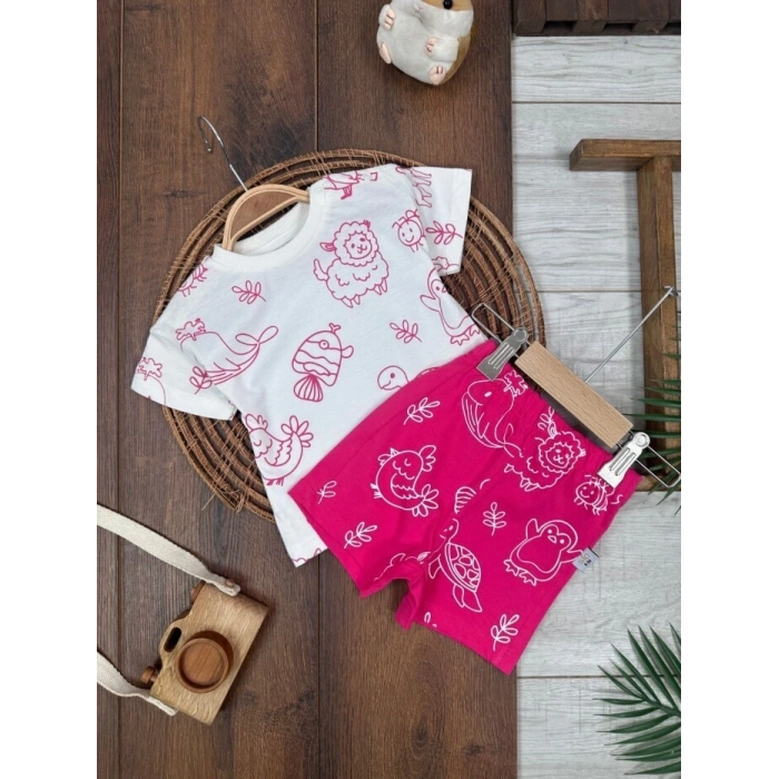Yazlık Pamuklu Kısa Kollu Kiz Bebek 2li Takım