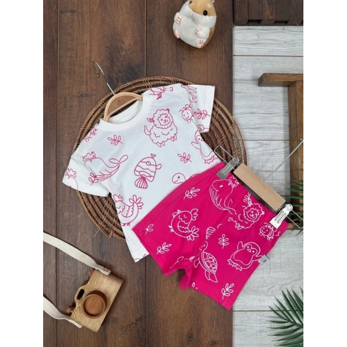 Yazlık Pamuklu Kısa Kollu Kiz Bebek 2li Takım