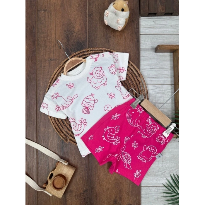 Yazlık Pamuklu Kısa Kollu Kiz Bebek 2li Takım