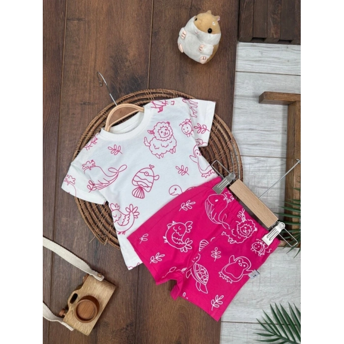 Yazlık Pamuklu Kısa Kollu Kiz Bebek 2li Takım