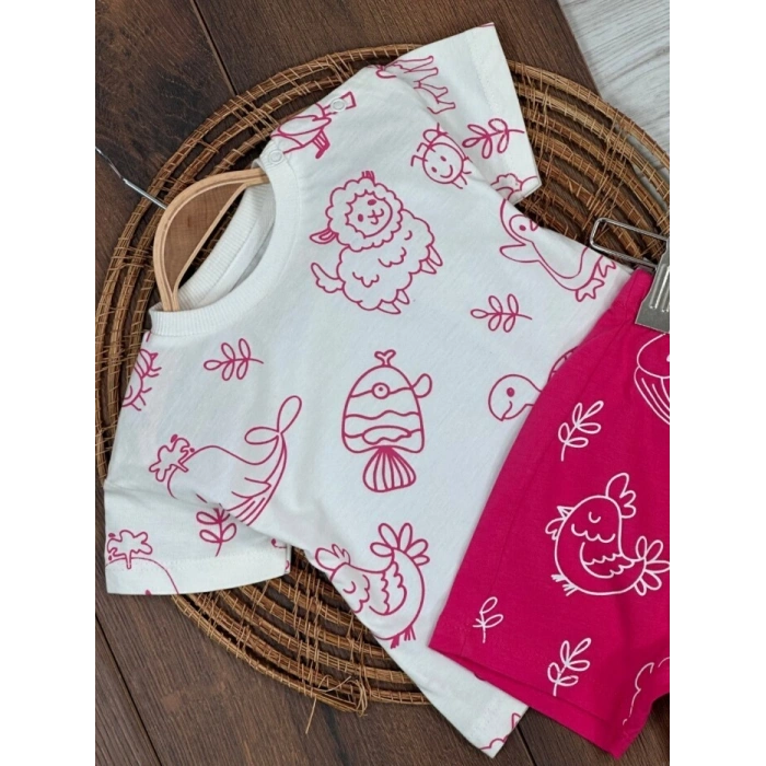 Yazlık Pamuklu Kısa Kollu Kiz Bebek 2li Takım