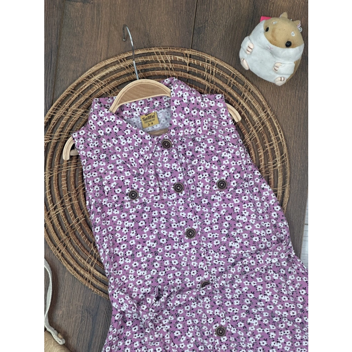 Yazlık Pamuklu Kolsuz Kız Çocuk Elbise