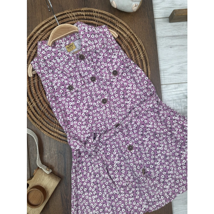 Yazlık Pamuklu Kolsuz Kız Çocuk Elbise