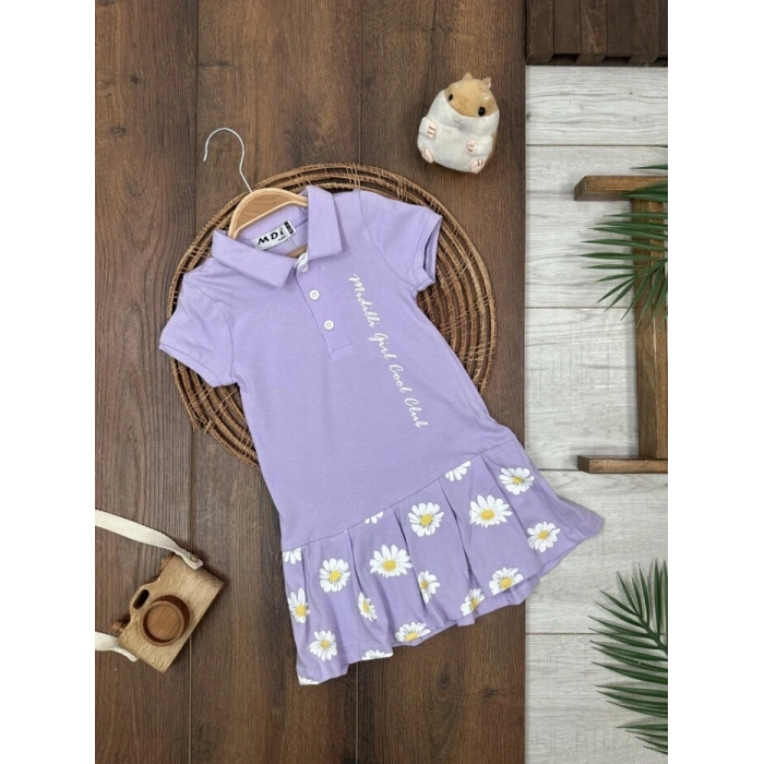 Yazlık Pamuklu Polo Yaka Kız Çocuk Elbise