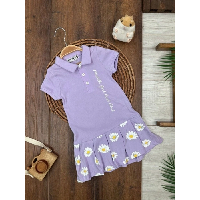 Yazlık Pamuklu Polo Yaka Kız Çocuk Elbise