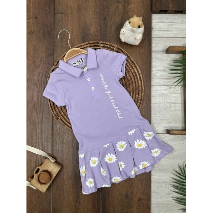 Yazlık Pamuklu Polo Yaka Kız Çocuk Elbise